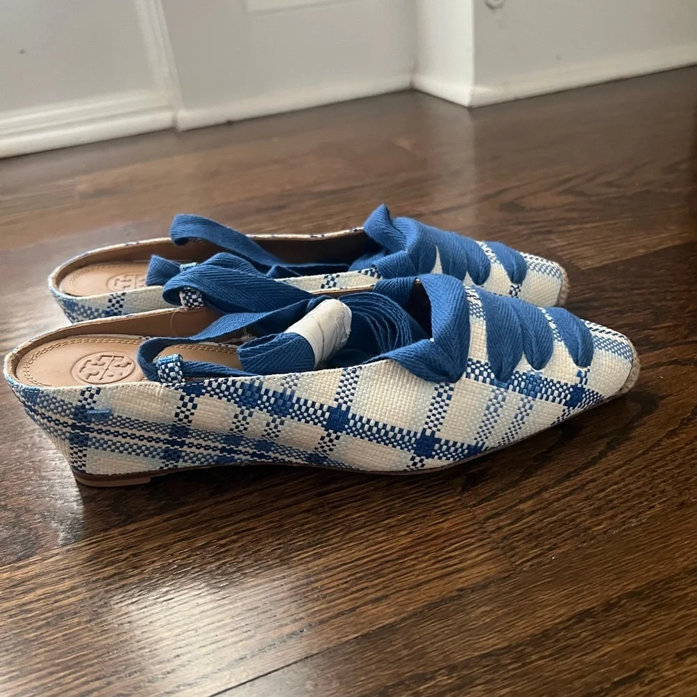 Tory Burch Blue and Cream Espadrilles